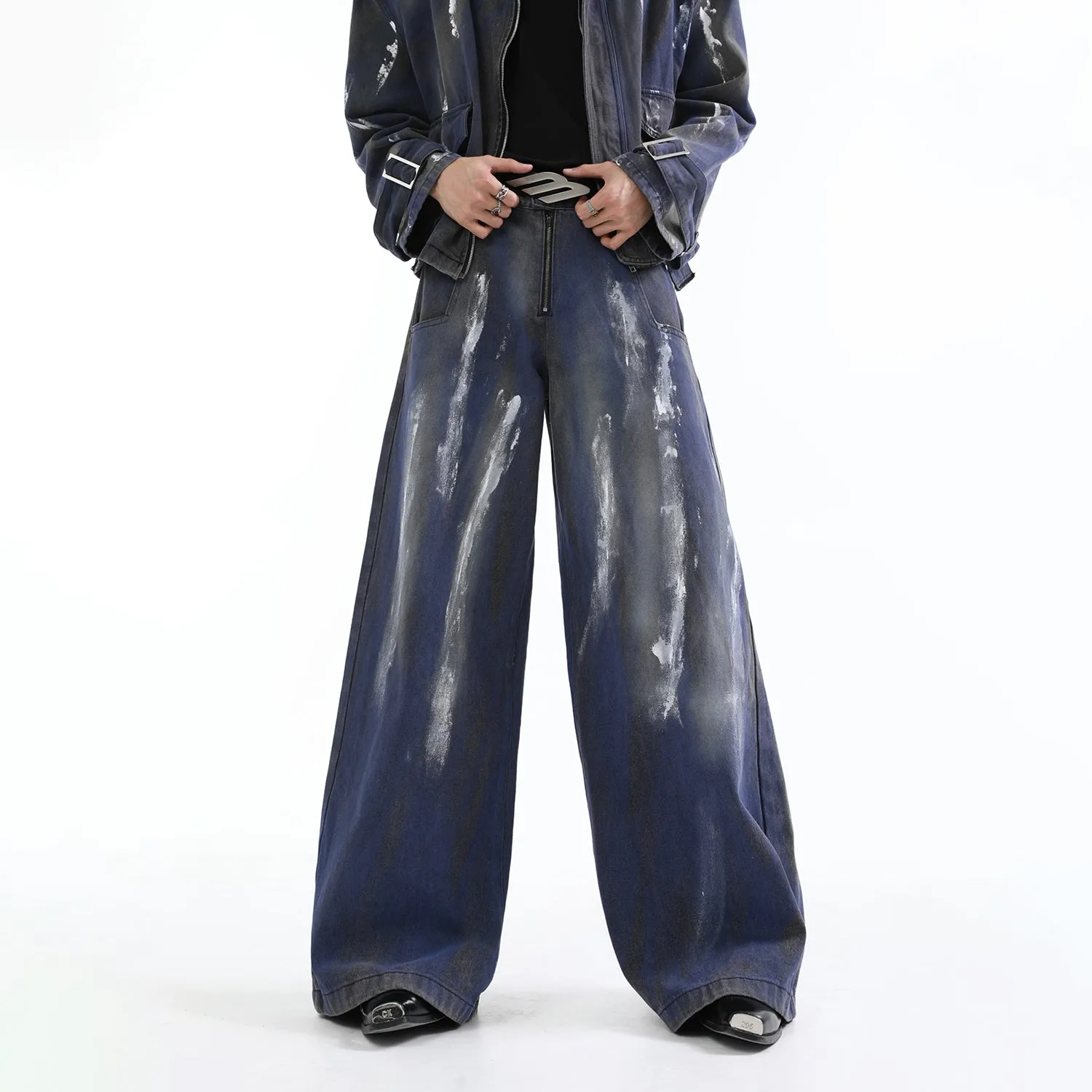 【24s Aug.】Distressed Dirty Dyed Painted Jacket Jeans Shorts Suit