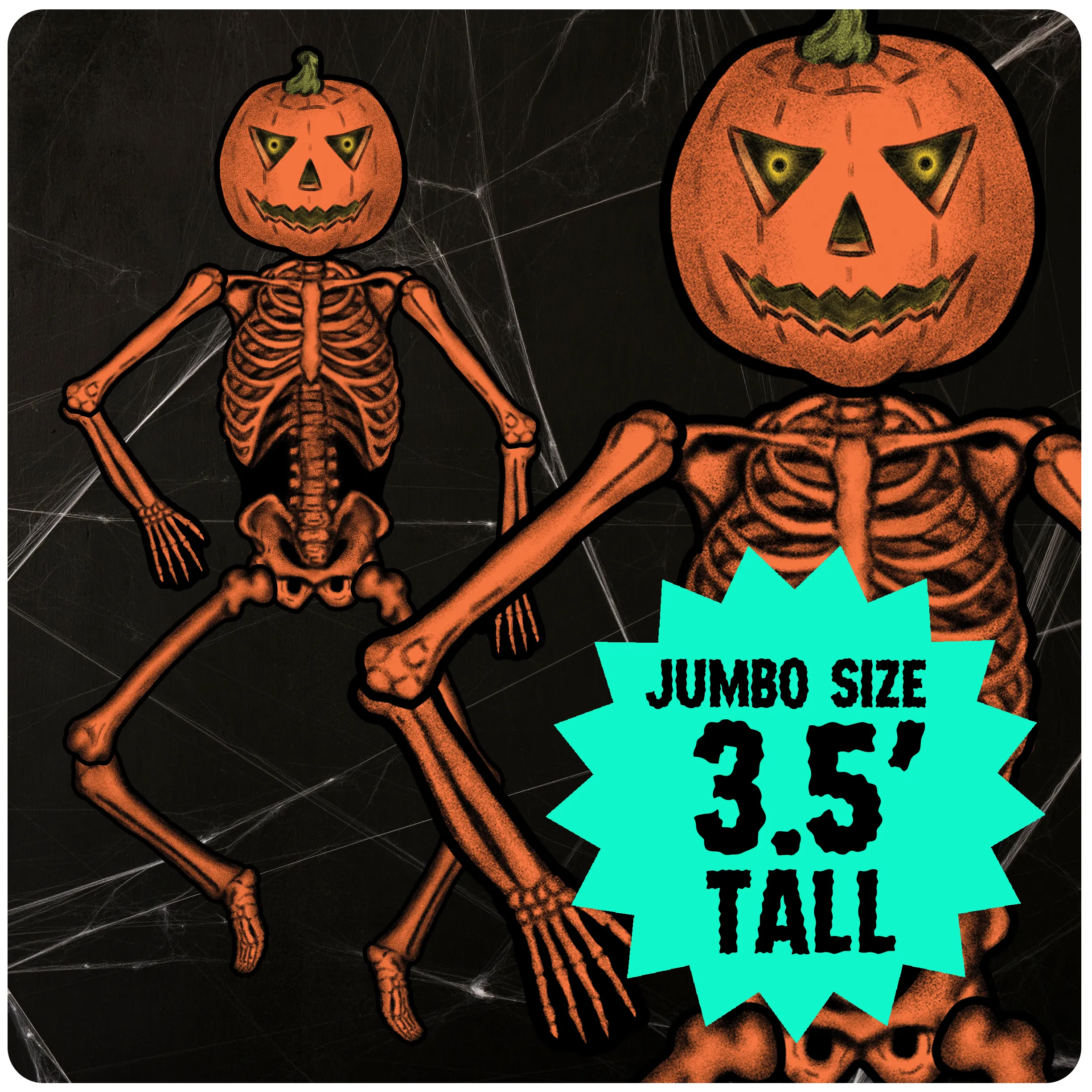 3.5' Retro Style Halloween Jointed Pumpkin Skeleton Cutout Decoration