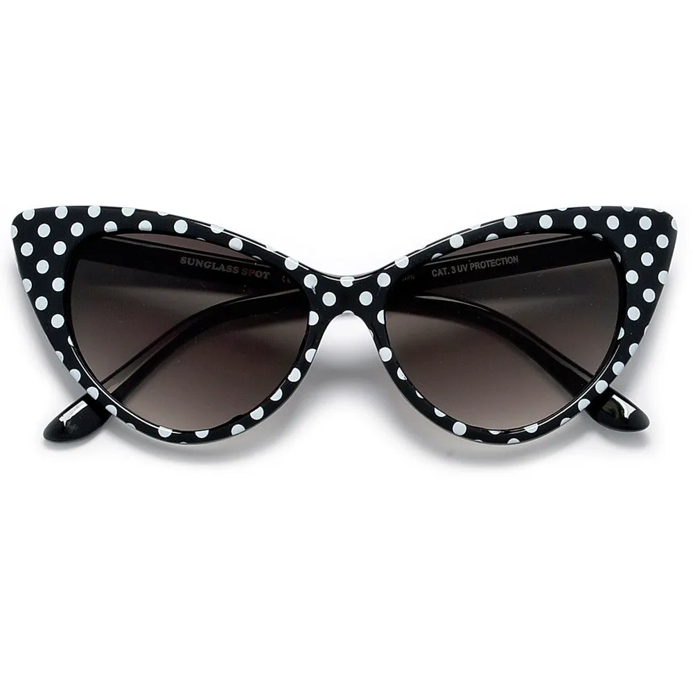 50s Inspired Polka Dot Cat Eye High Fashion Sunglasses