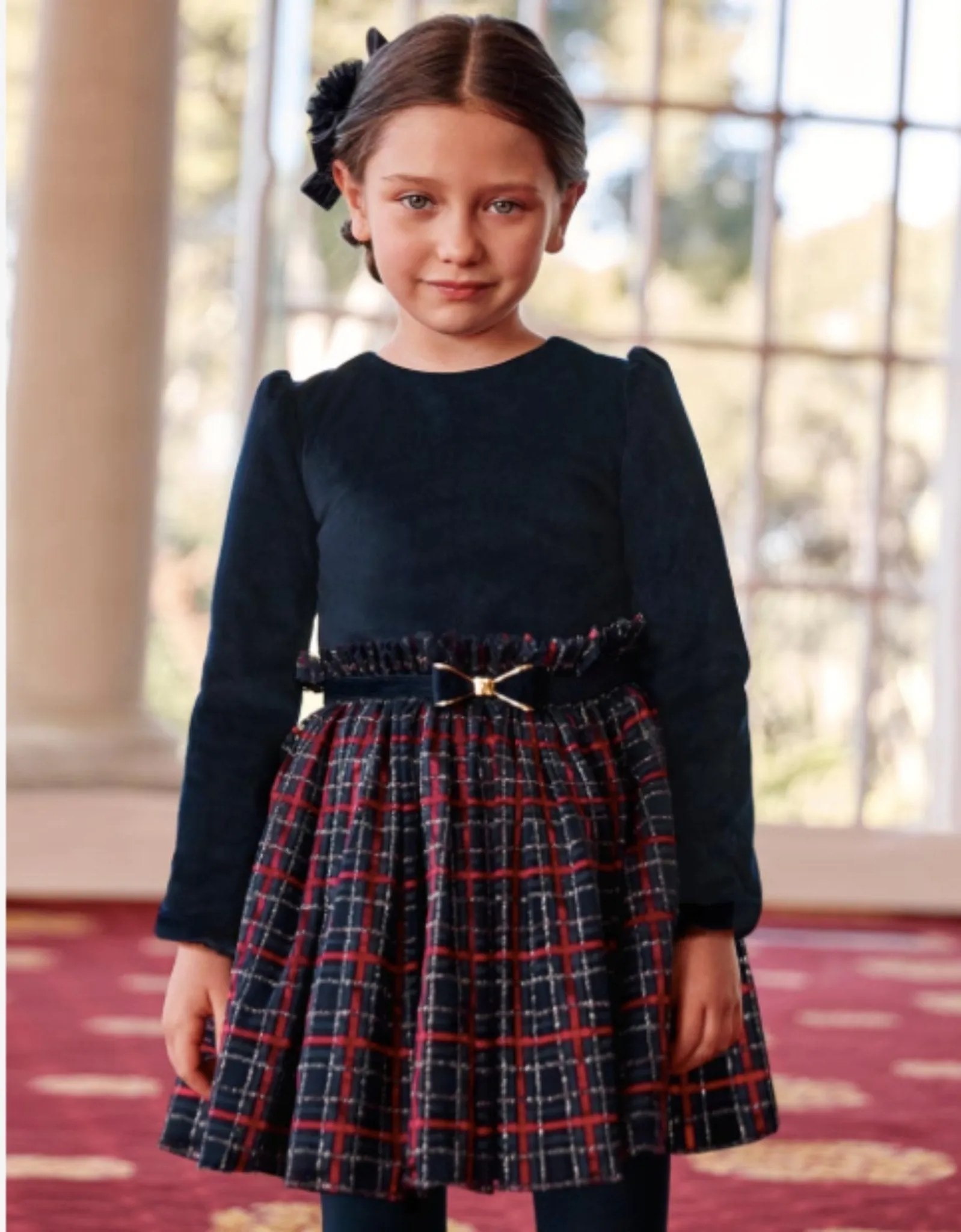 Abel & Lula Girls Plaid And Tulle Combination Holiday Dress