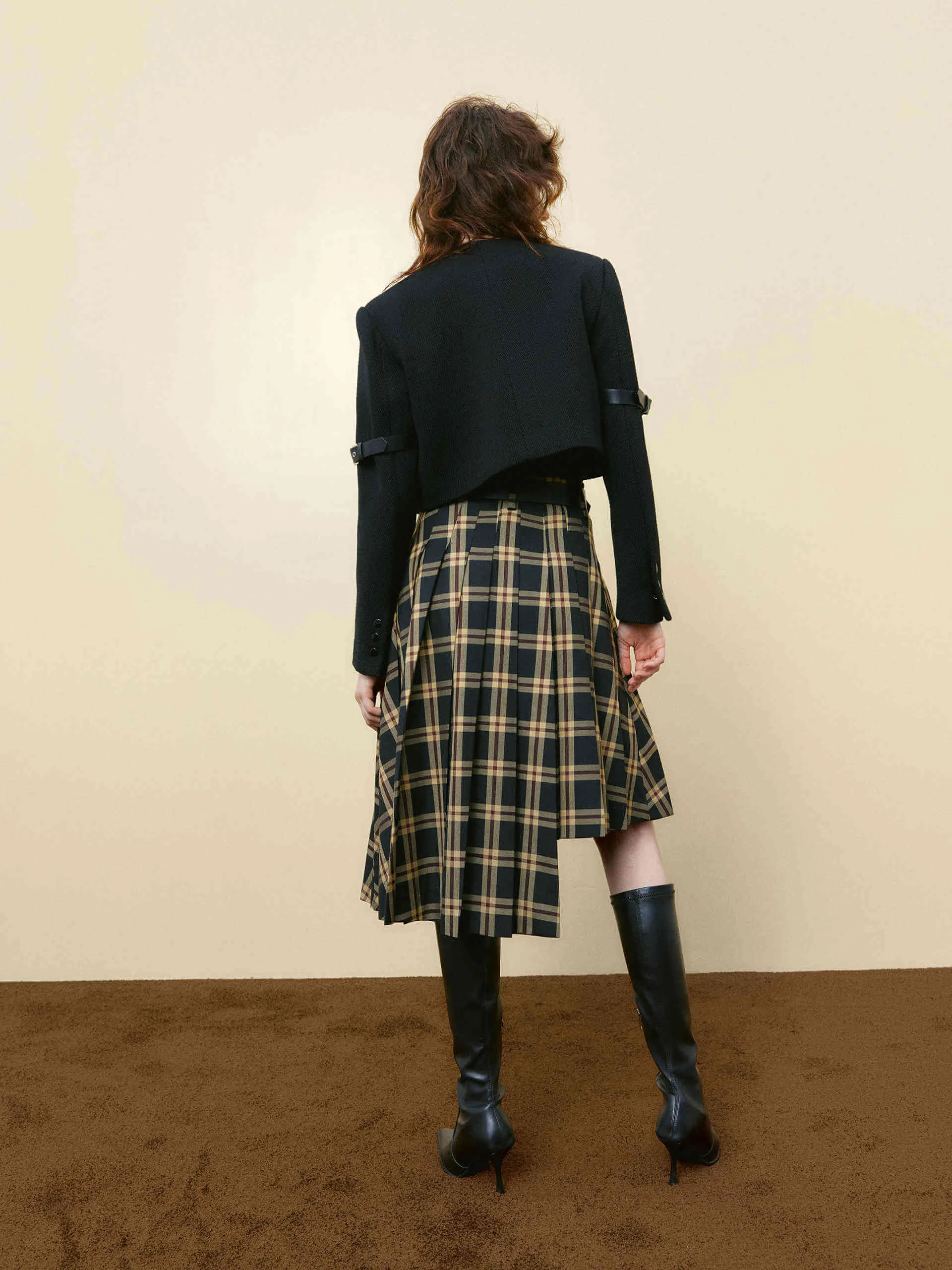 Asymmetric Plaid Skirt