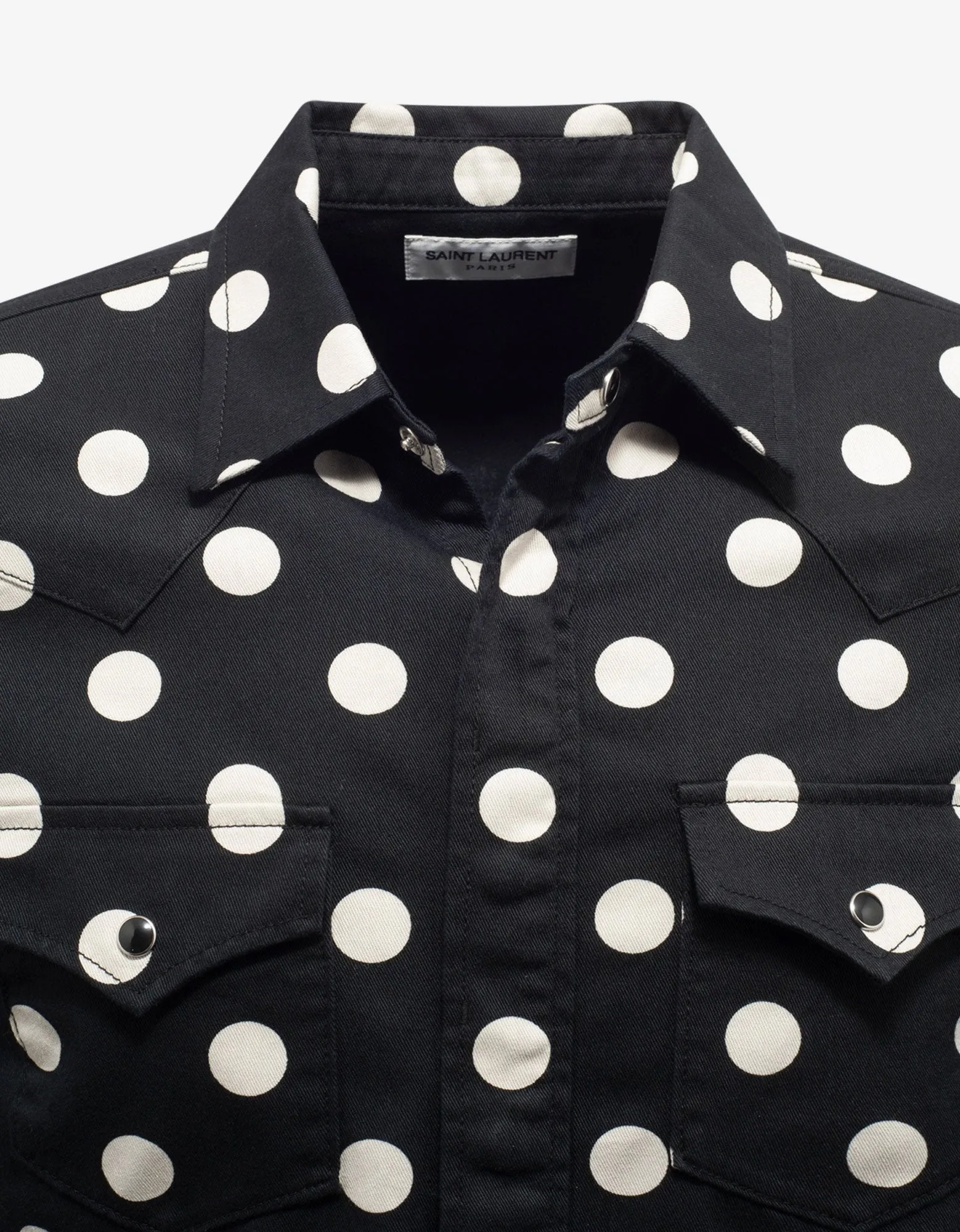 Black Polka Dot Denim Western Shirt -