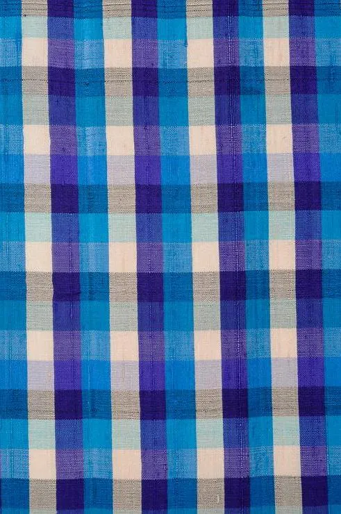 Blue Check 84 Plaid Silk Shantung