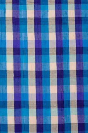 Blue Check 84 Plaid Silk Shantung