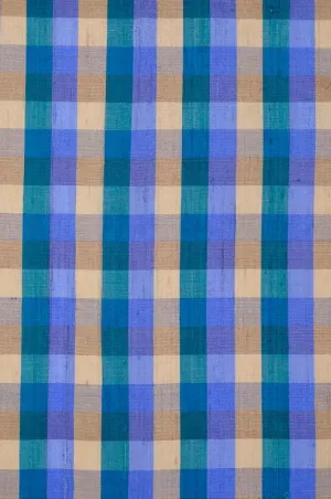 Blue Check 93 Plaid Silk Shantung