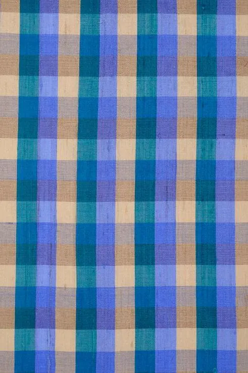 Blue Check 93 Plaid Silk Shantung