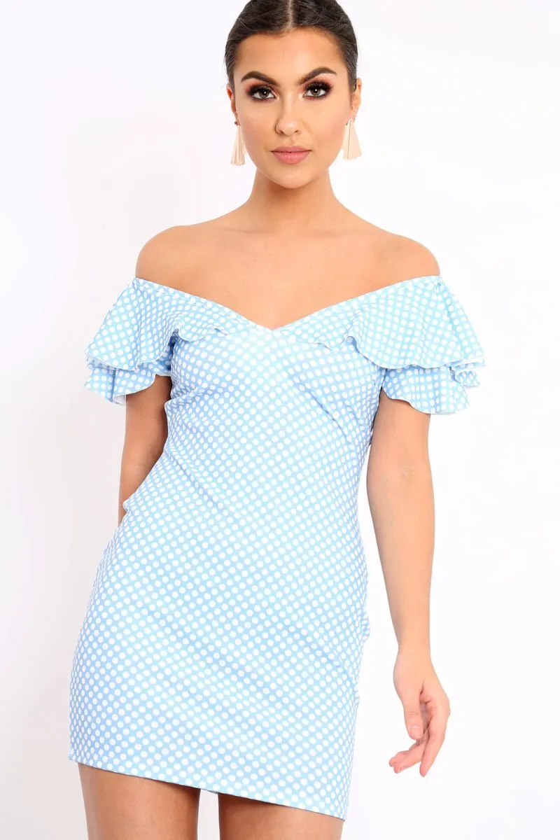 Blue Polka Dot Frill Dress - Halynn