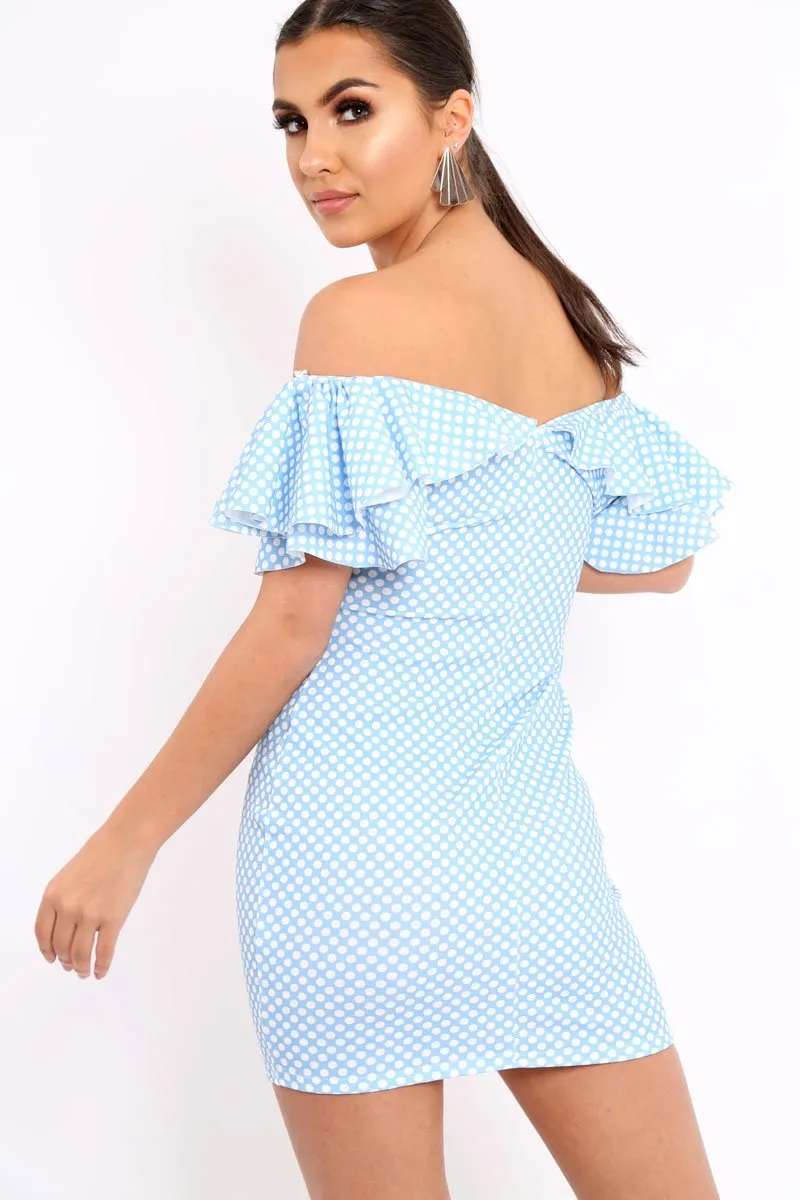 Blue Polka Dot Frill Dress - Halynn