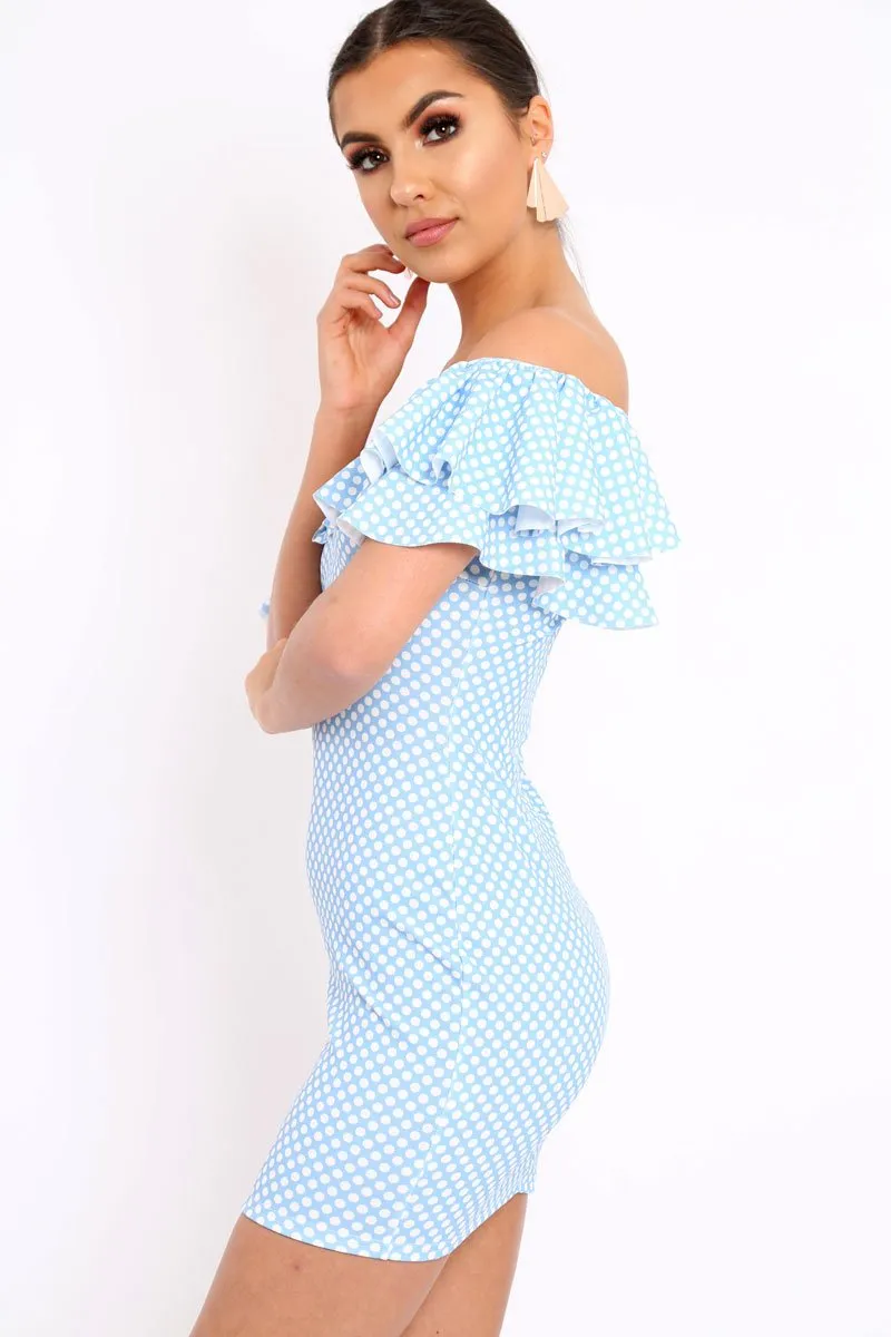 Blue Polka Dot Frill Dress - Halynn