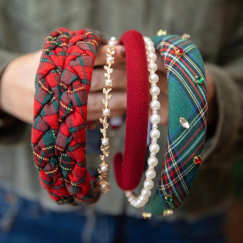 Blushing Braid Headband - Red   Green Plaid