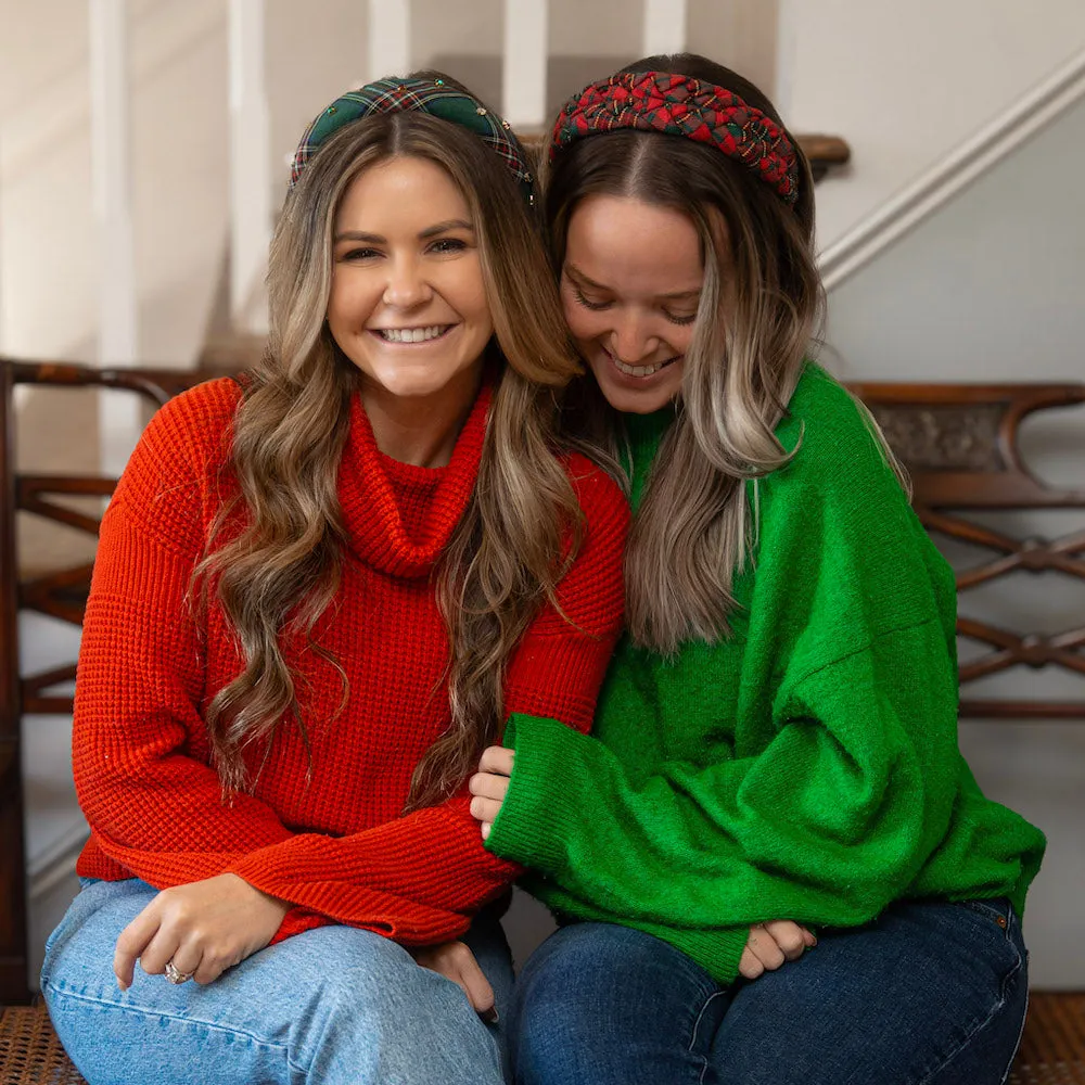 Blushing Braid Headband - Red   Green Plaid