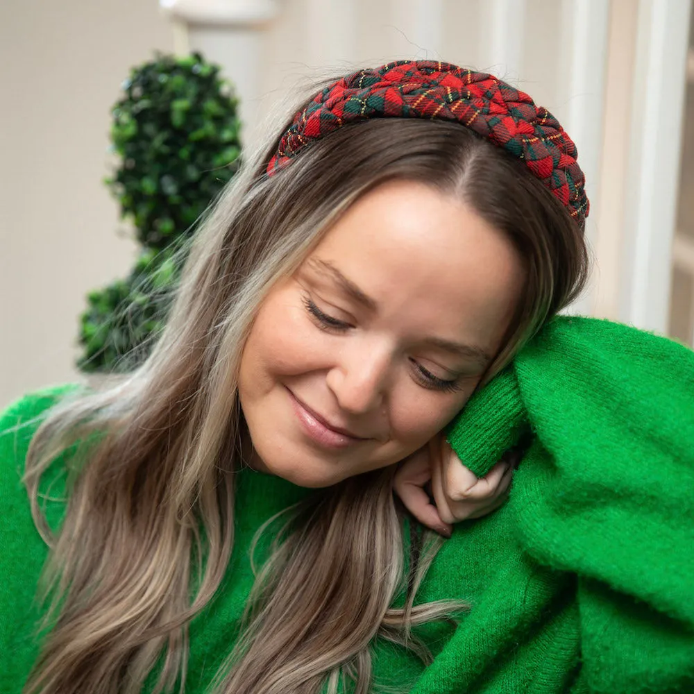 Blushing Braid Headband - Red   Green Plaid