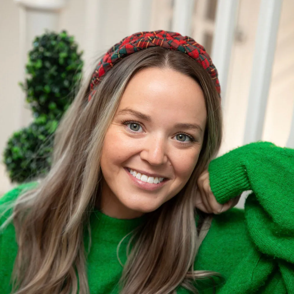 Blushing Braid Headband - Red   Green Plaid