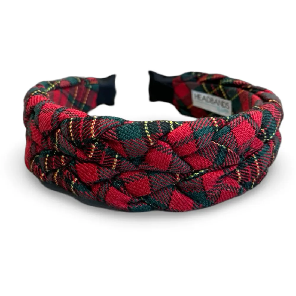 Blushing Braid Headband - Red   Green Plaid