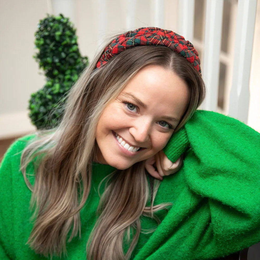 Blushing Braid Headband - Red   Green Plaid