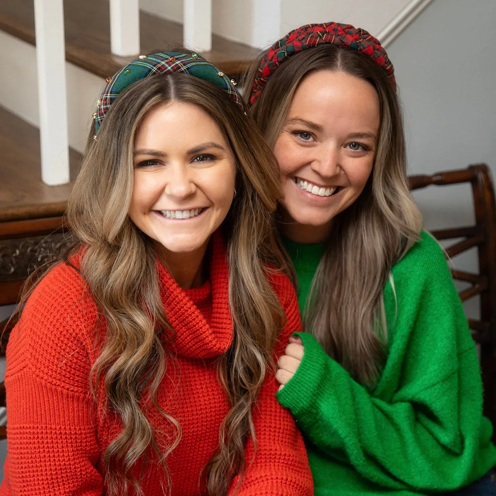 Blushing Braid Headband - Red   Green Plaid