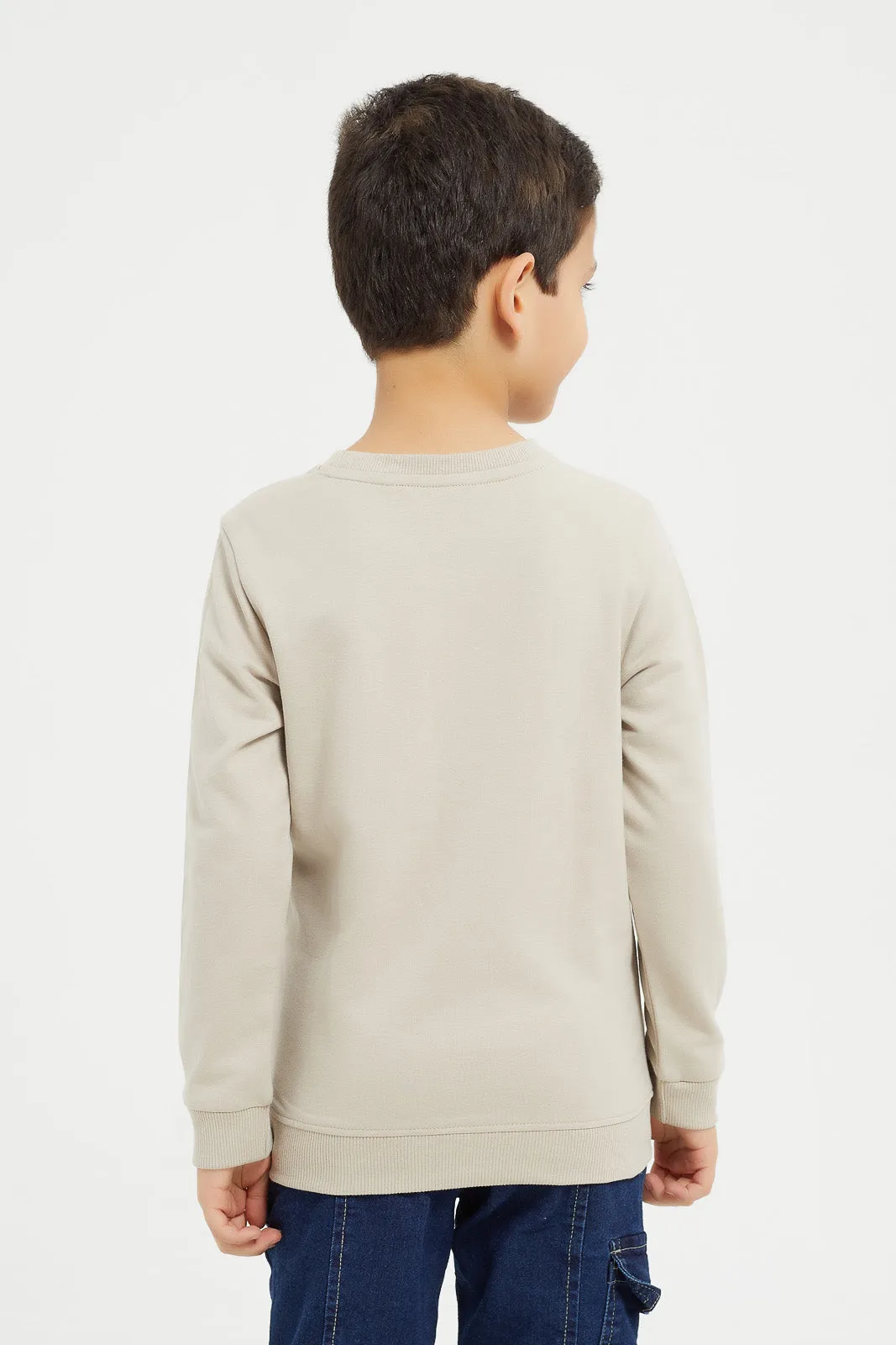 Boys Beige Lift Up Print Sweatshirt