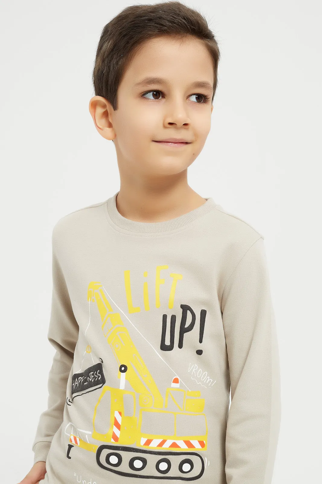 Boys Beige Lift Up Print Sweatshirt