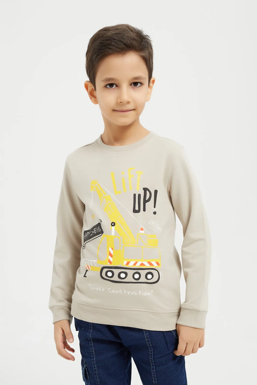 Boys Beige Lift Up Print Sweatshirt