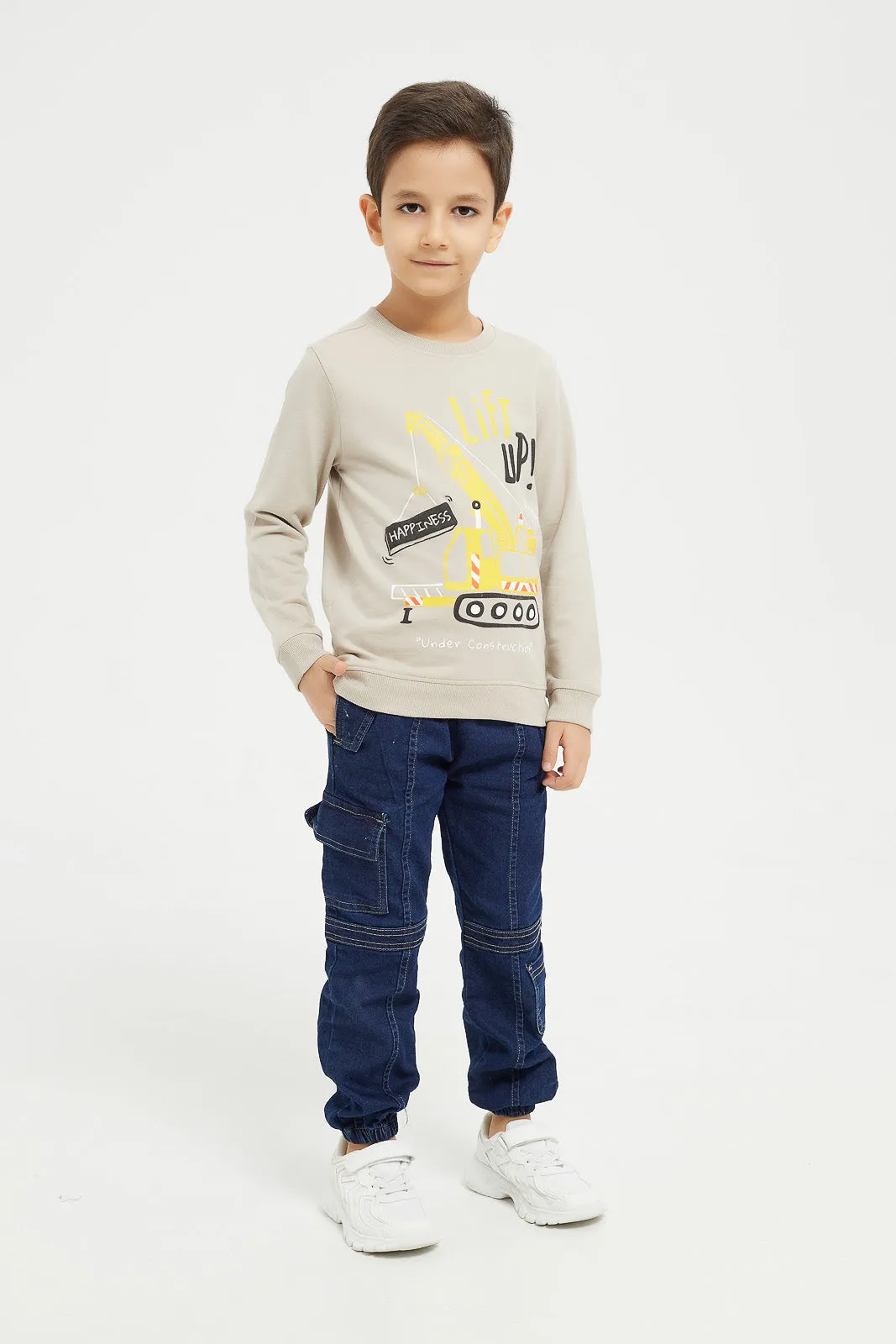 Boys Beige Lift Up Print Sweatshirt