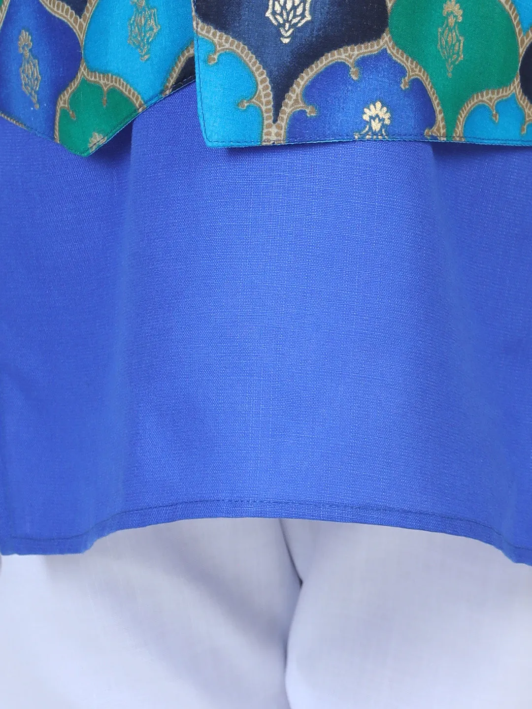 Boys Festive wear Attached Printed Jacket Kurta Pajama -Blue