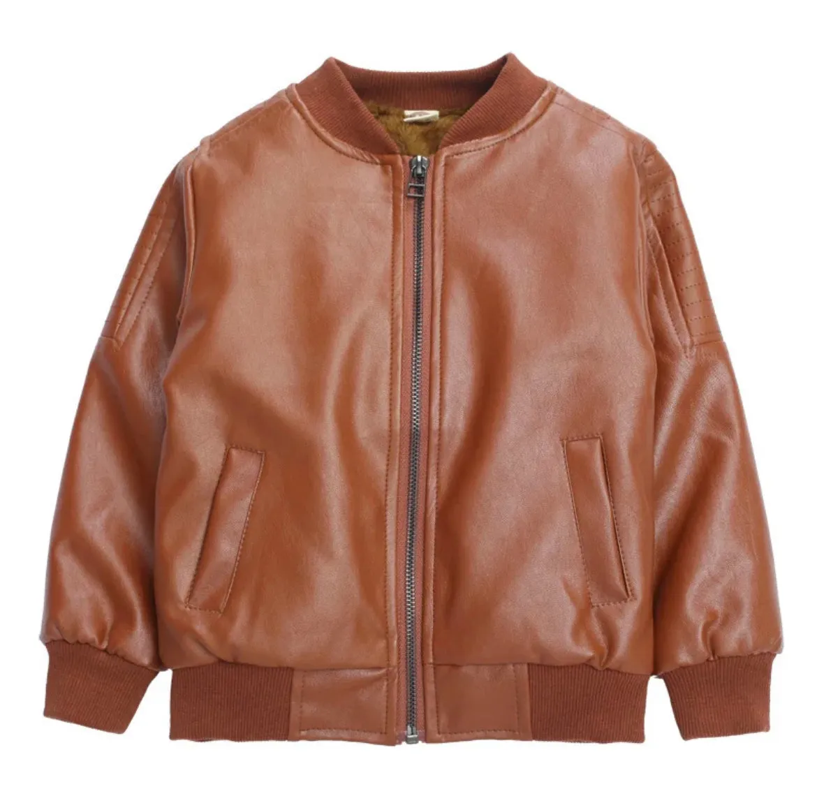 Boys Leather Jacket - Tan , Color