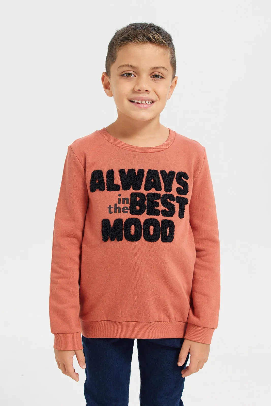 Boys Orange Embroidered Sweatshirt