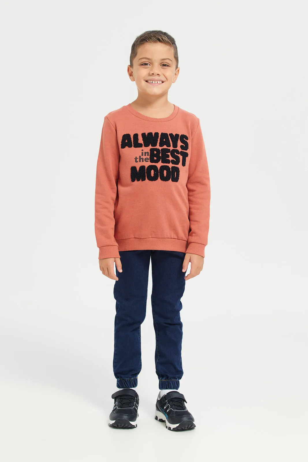 Boys Orange Embroidered Sweatshirt