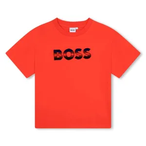 Boys Orange Logo Short Sleeve T-Shirt