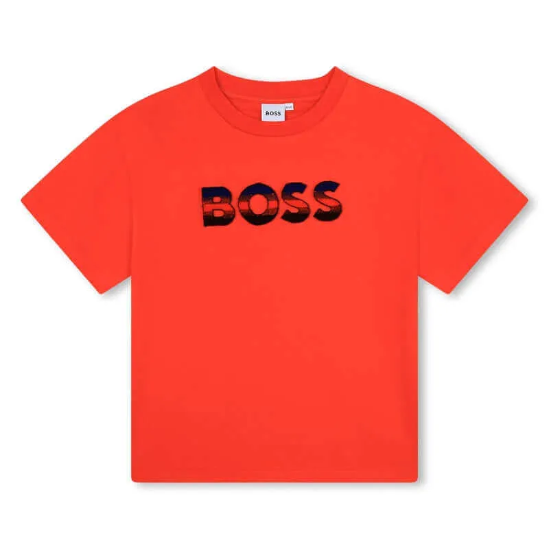 Boys Orange Logo Short Sleeve T-Shirt