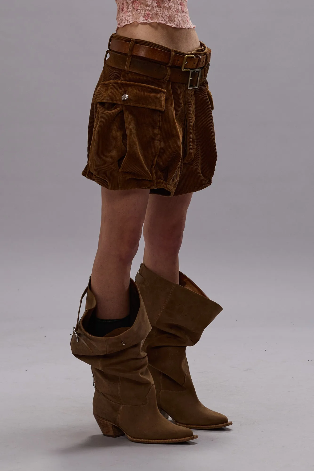 BUBBLE SKORT - BROWN CORDUROY