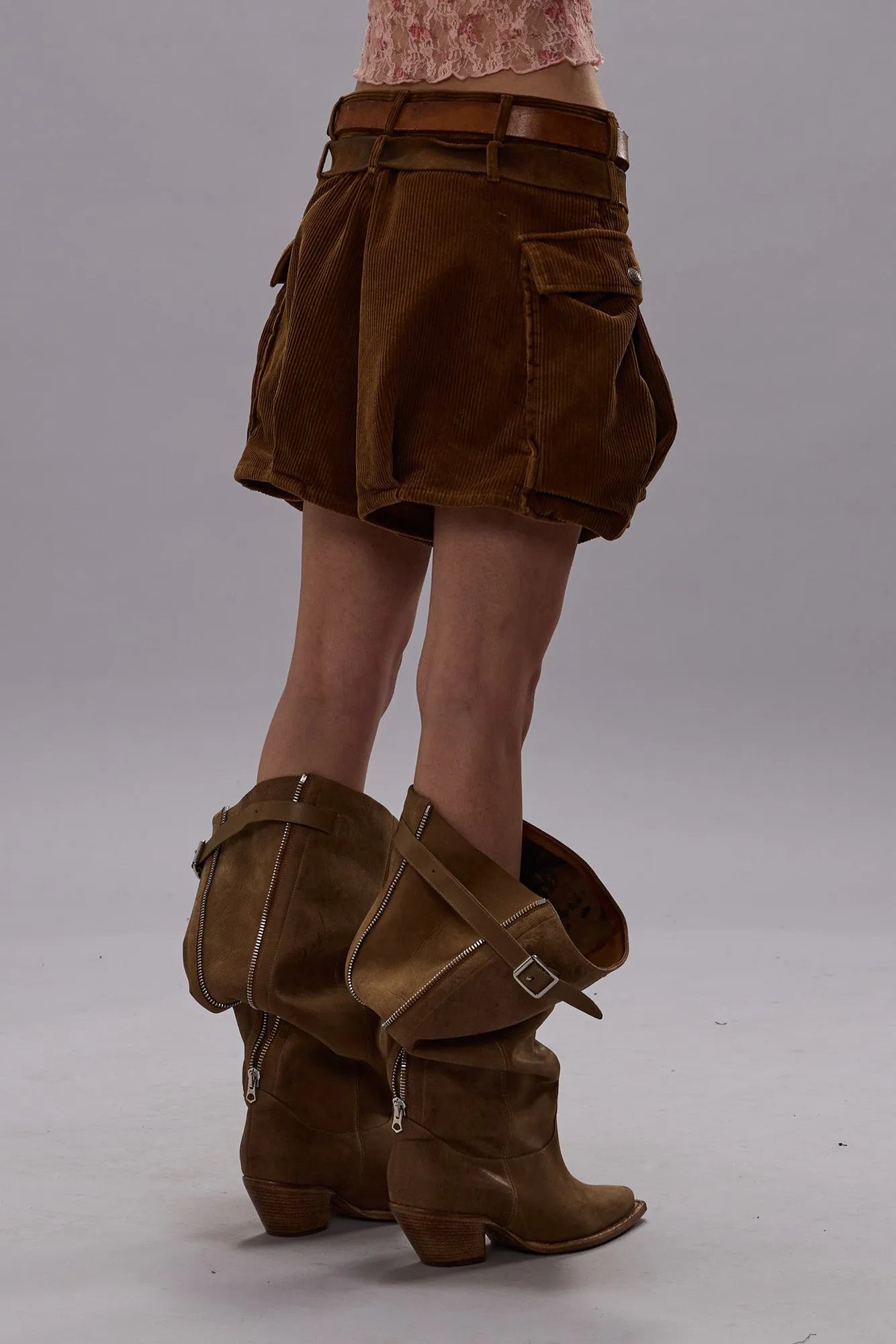 BUBBLE SKORT - BROWN CORDUROY