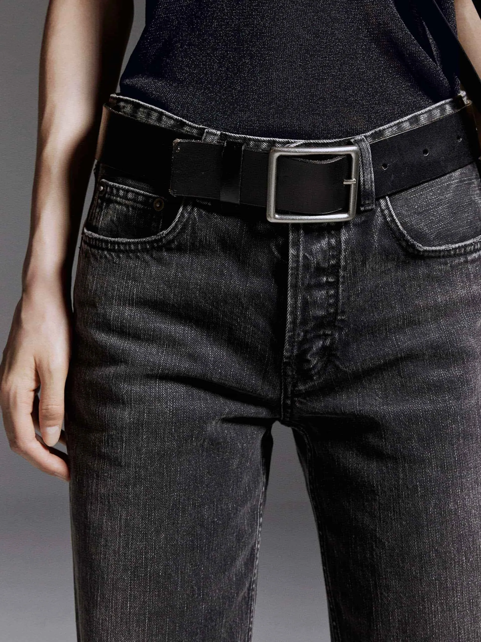 Button Closure Straight Jeans