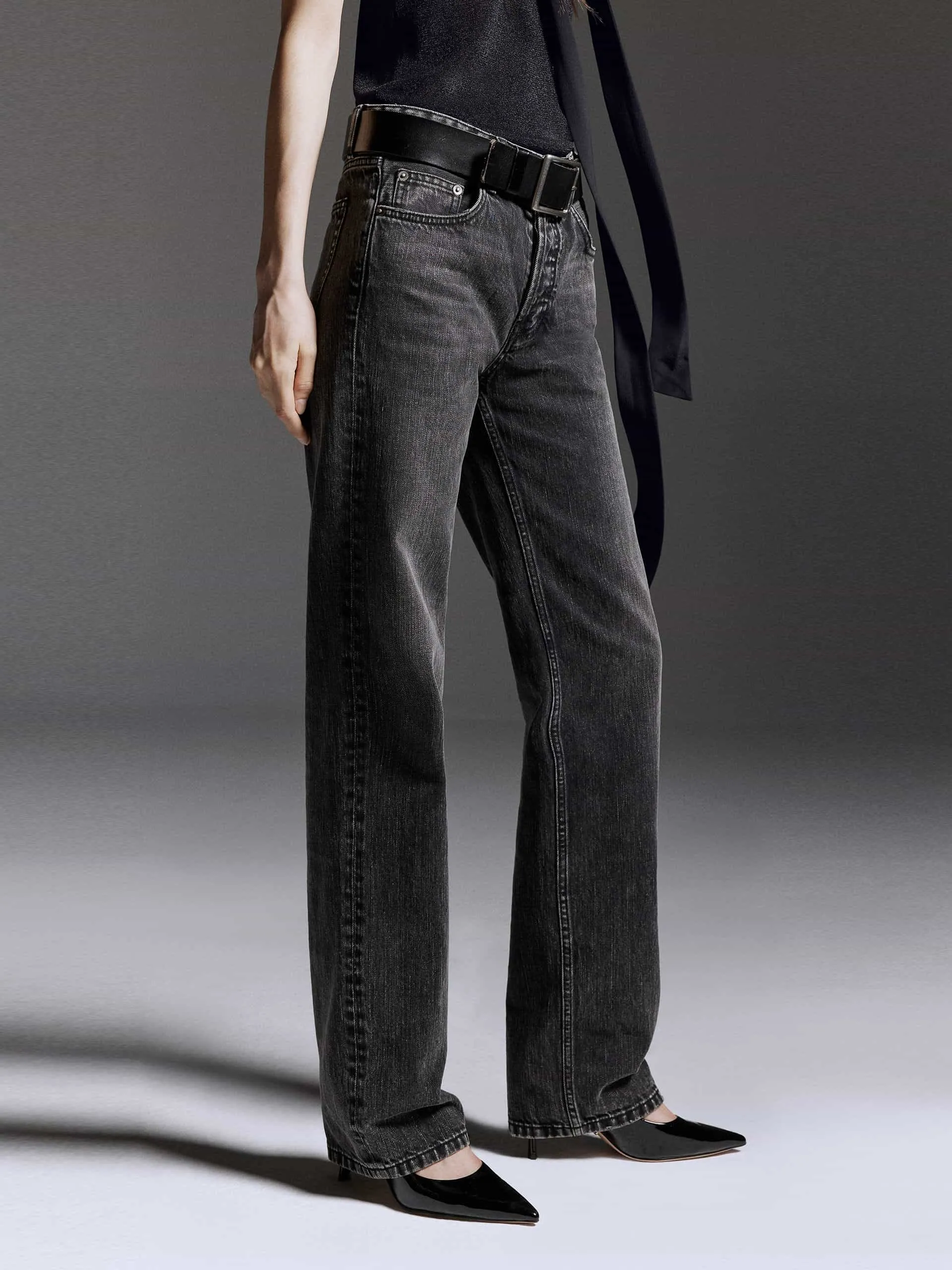 Button Closure Straight Jeans