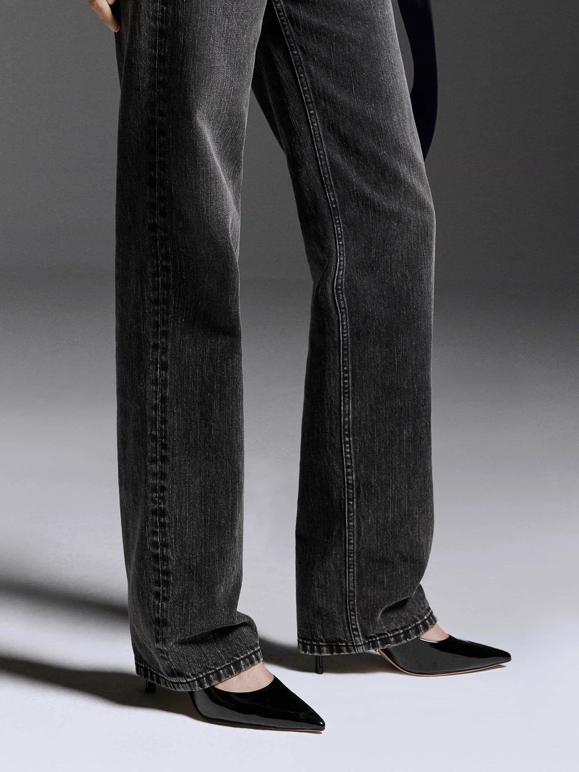 Button Closure Straight Jeans