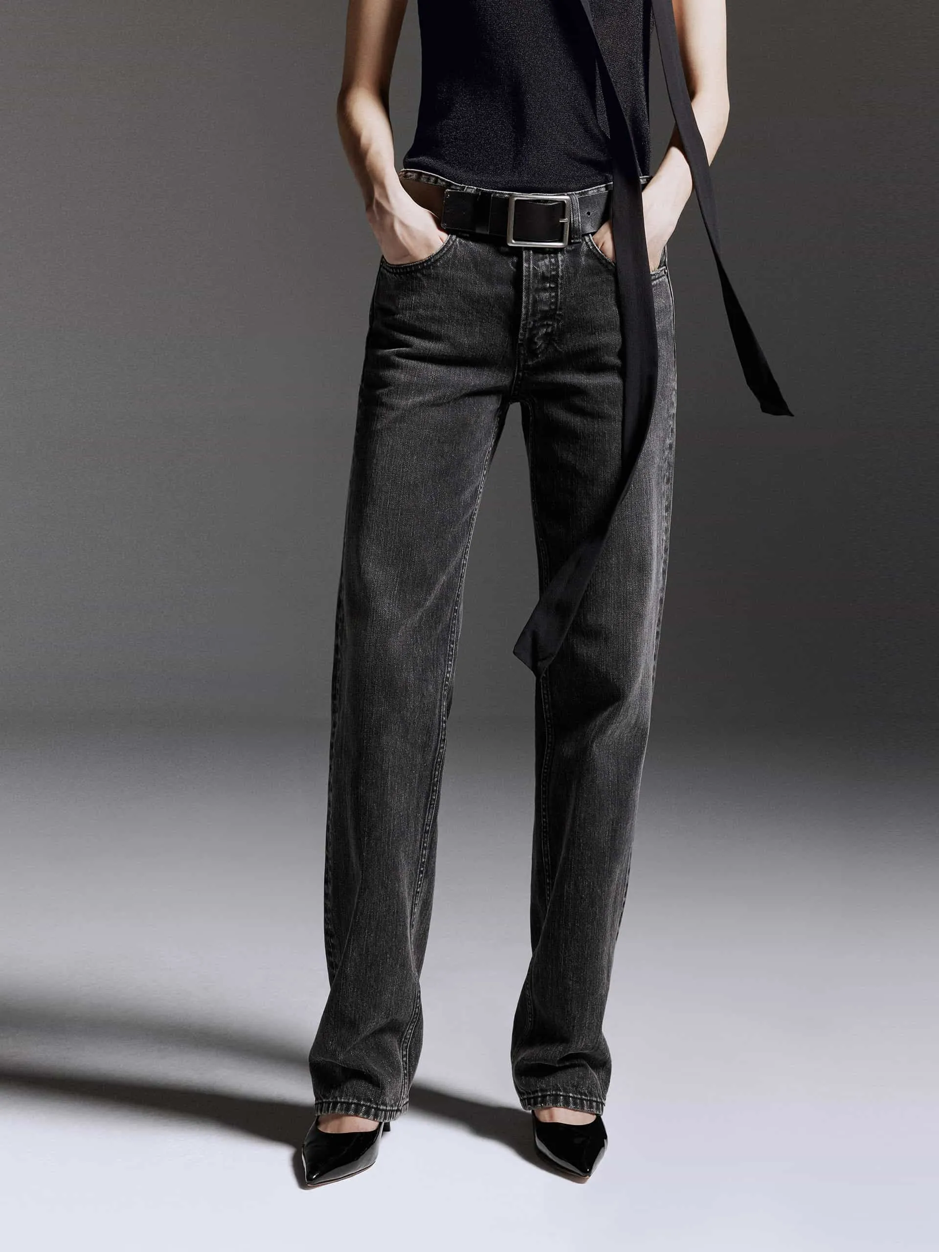 Button Closure Straight Jeans