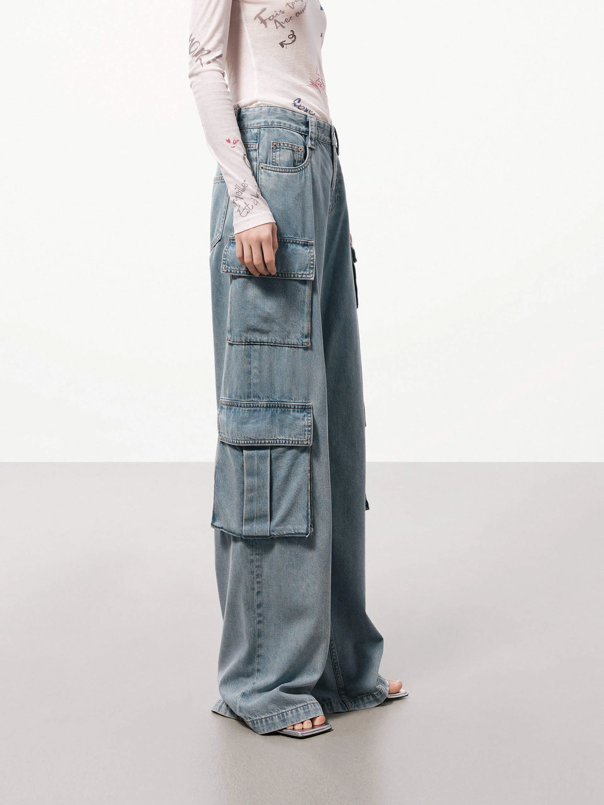 Cargo Style Straight Jeans