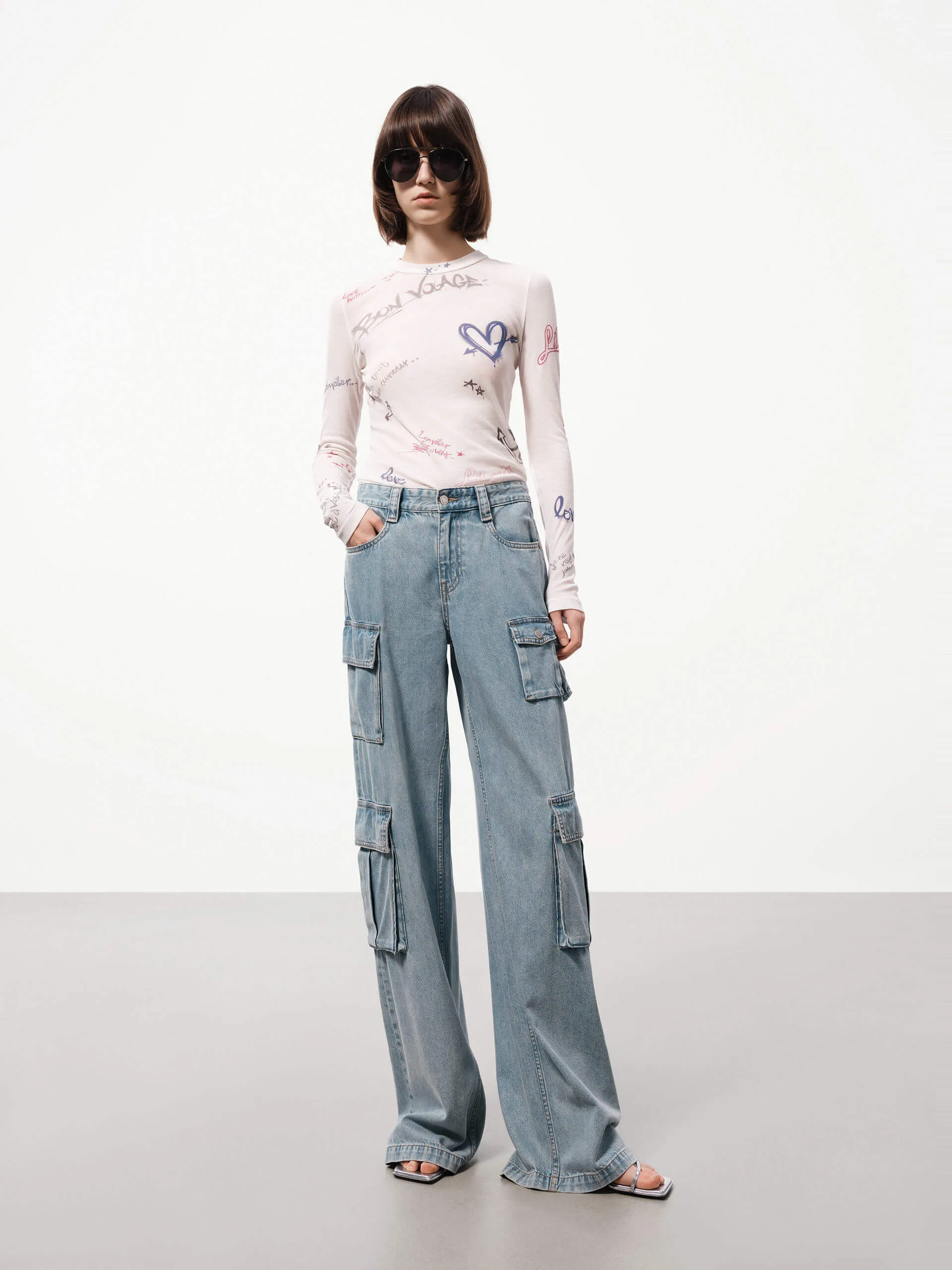 Cargo Style Straight Jeans