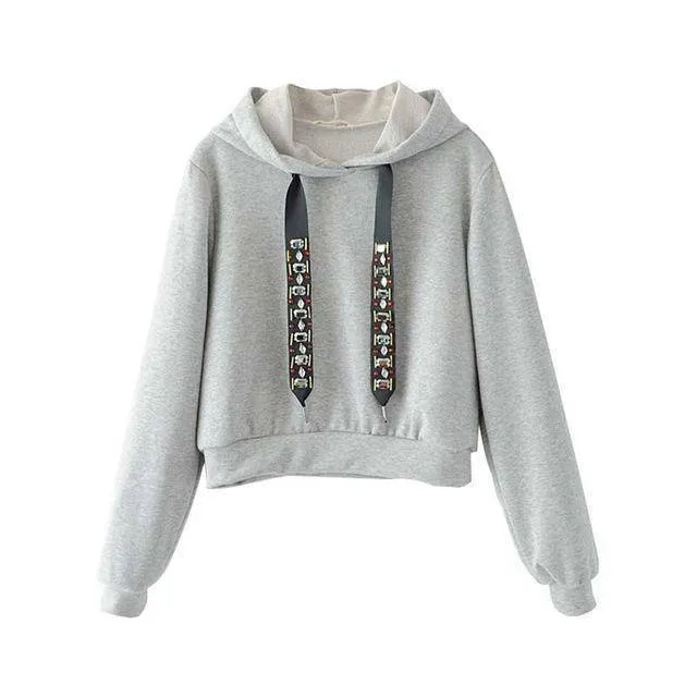 Casual hooded short Crystal sweatshirt