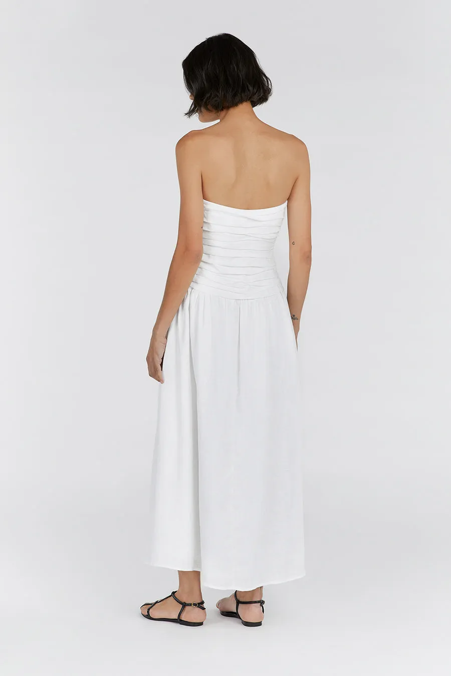 CATANIA WHITE LINEN STRAPLESS DRESS