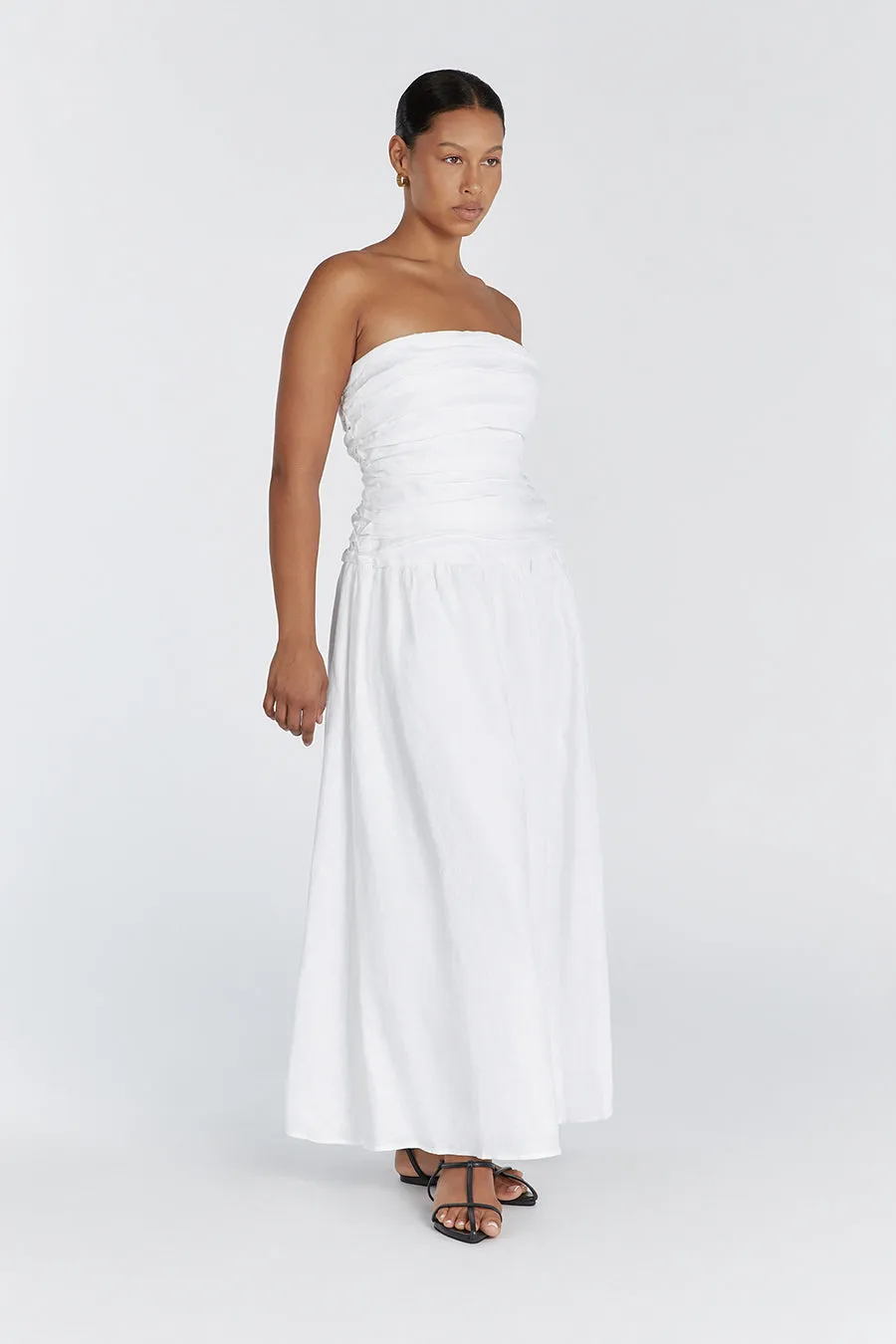 CATANIA WHITE LINEN STRAPLESS DRESS