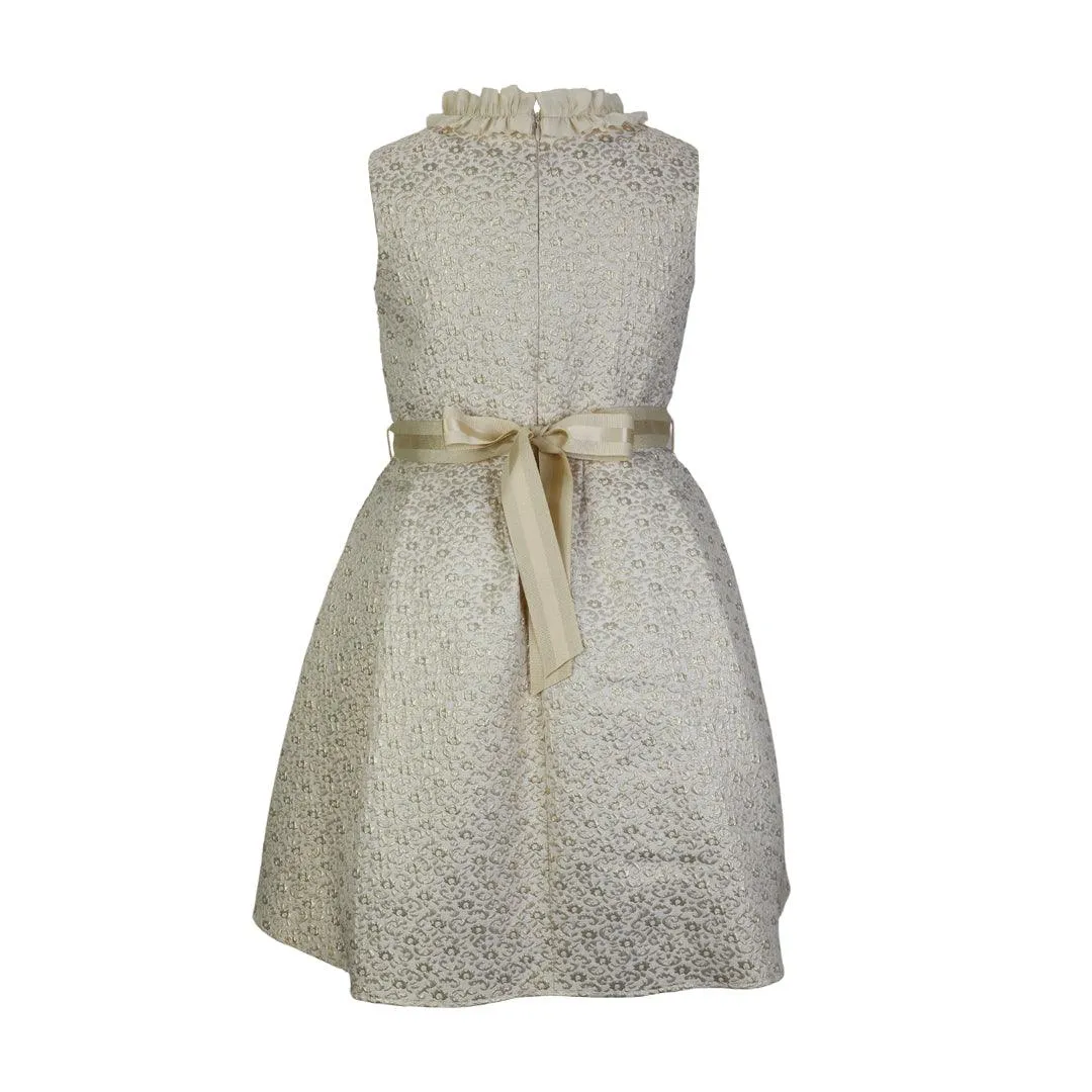 CHAMPAGNE CREAM RUFFLE NECK PLEATED BALL DRESS WITH HAIRCLIP