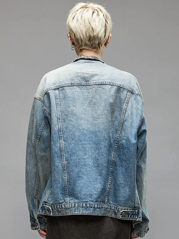 Collarless Trucker Jacket in Caxton Blue