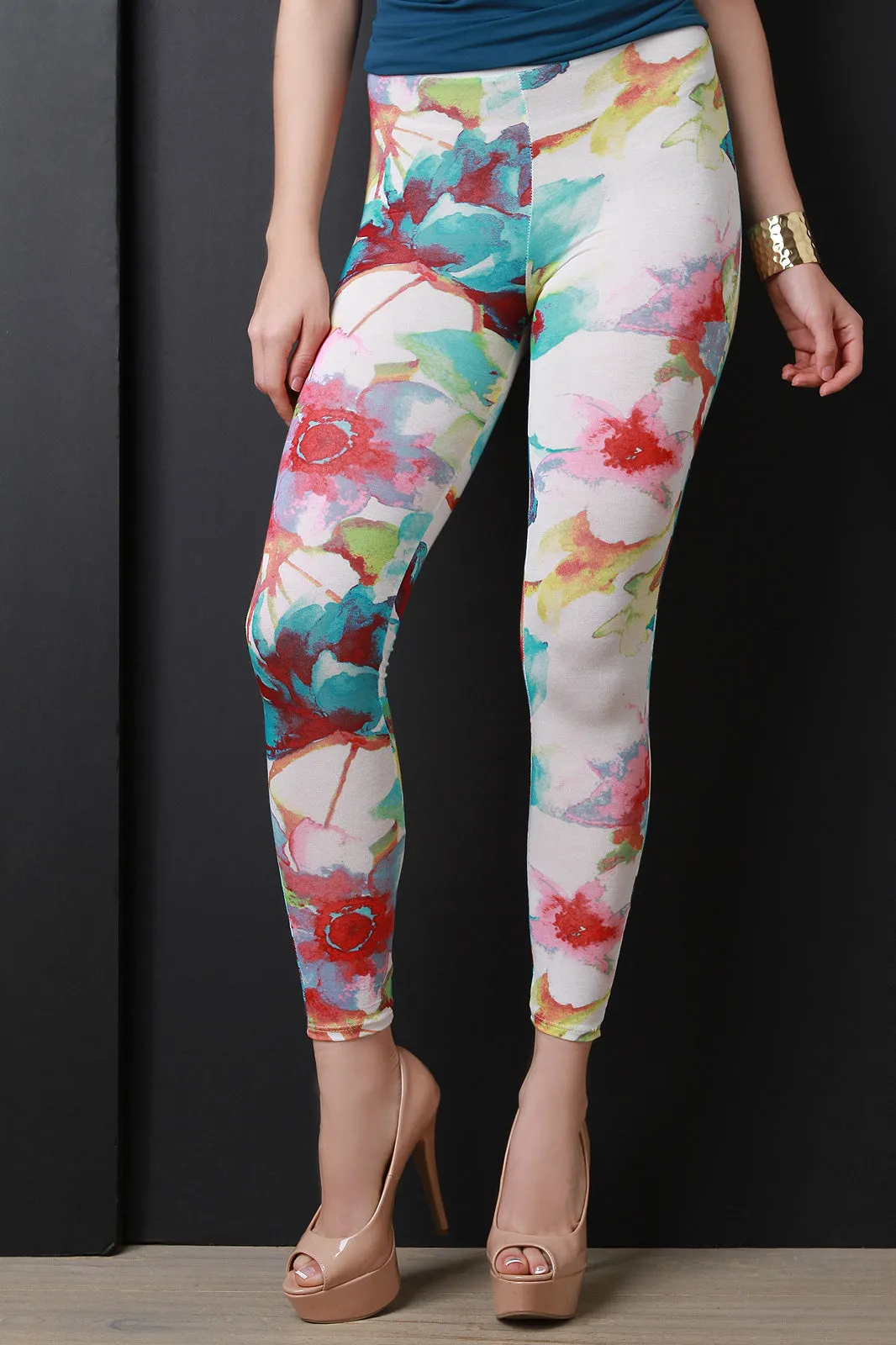 Colorful Floral High Waisted Lightweight Leggings