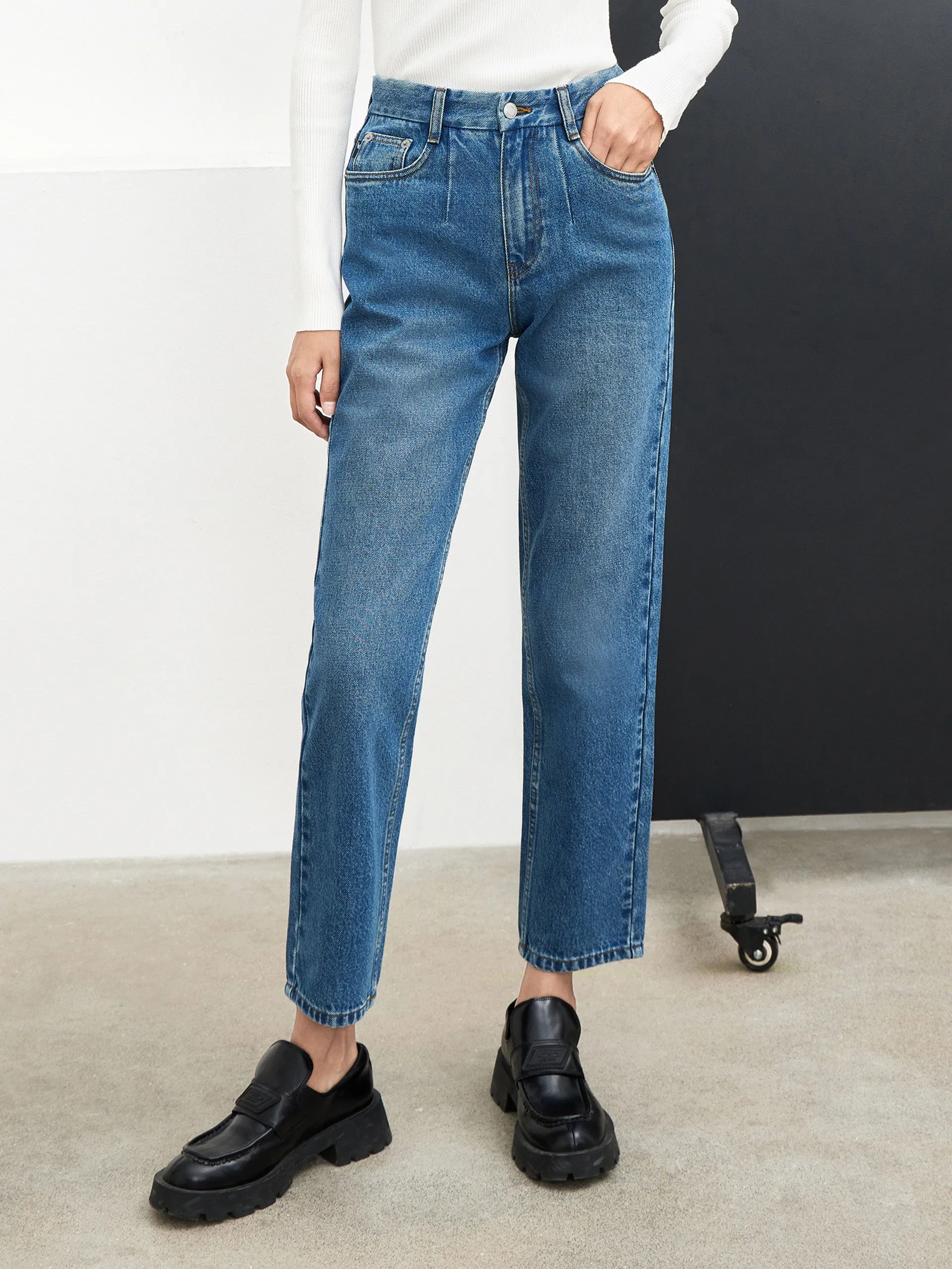 Cotton Straight Ankle Jeans