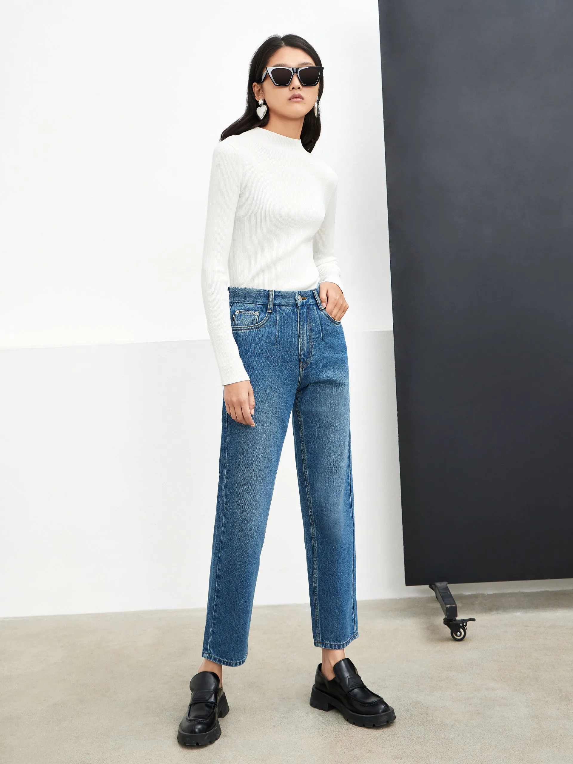 Cotton Straight Ankle Jeans