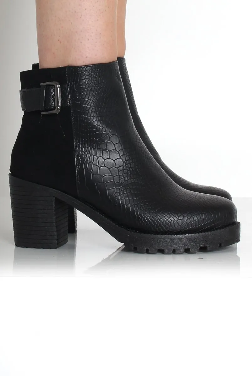 Cynthia Black Suede Snakeskin Boots