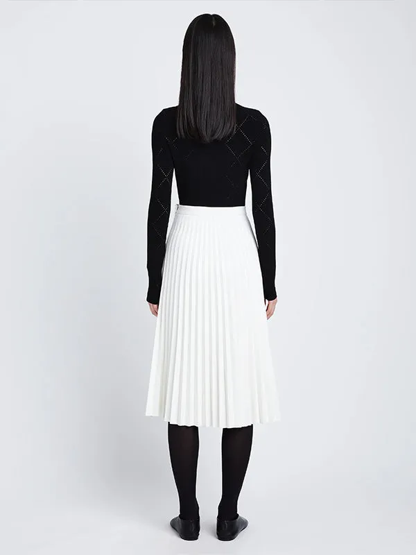 Daphne Faux Leather Pleated Skirt in Off White