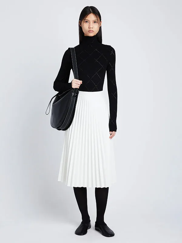 Daphne Faux Leather Pleated Skirt in Off White