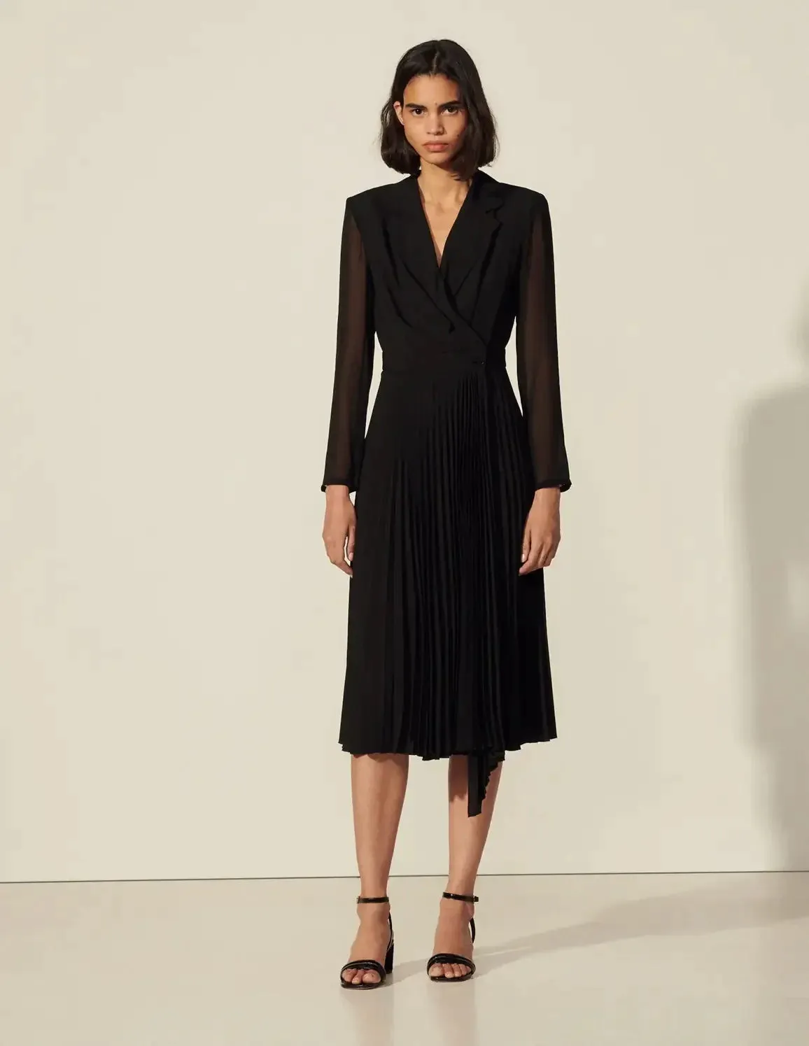 Dual-Material Long-Sleeved Dress